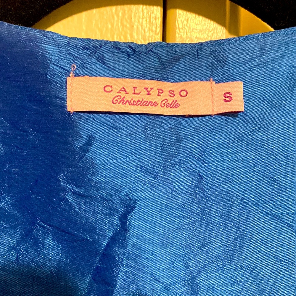 Calypso 100% silk blue wrap dress size small